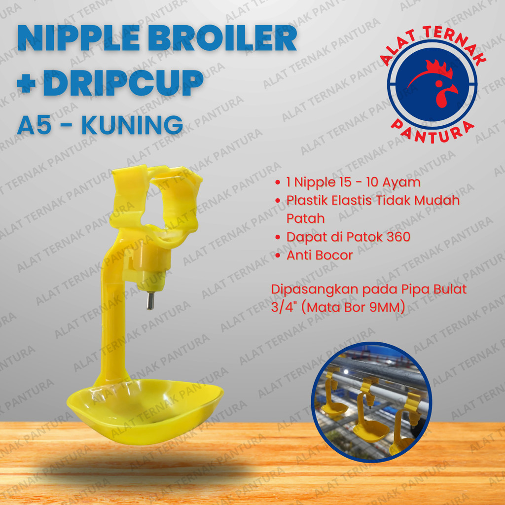 Nipple + Dripcup Ayam/Pipa Bulat/Tempat Minum Ayam/Nipel/ Niple/Nippel/Nipple/Nepel Ayam A5 - Alat T