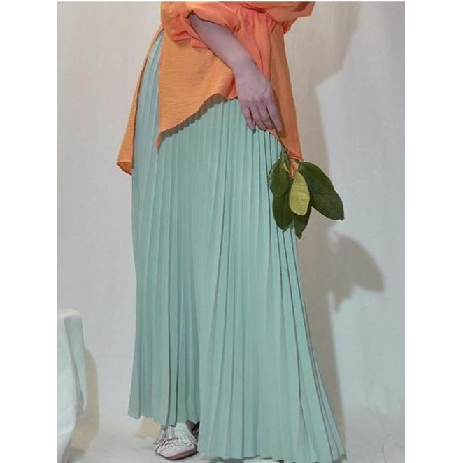 Rok green korean style wanita kekinian rok plisket premium span panjang rok peri jumbo vintage belan