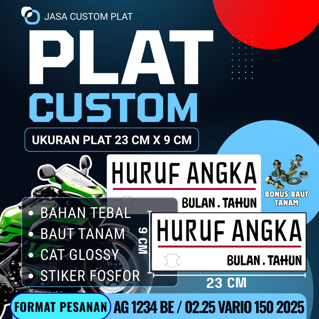 PLAT CUSTOM WARNA PUTIH PLAT CUSTOM SATU PASANG WARNA PUTIH PLAT CUSTOM BAUT TANAM