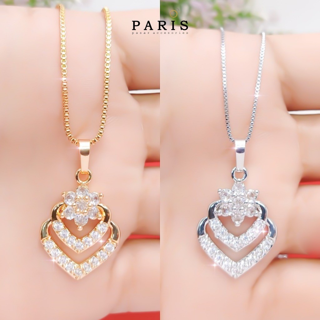 Kalung Itali Set Liontin Lapis Emas Dan Perak Perhiasan Wanita Dewasa Dan Remaja KL.37