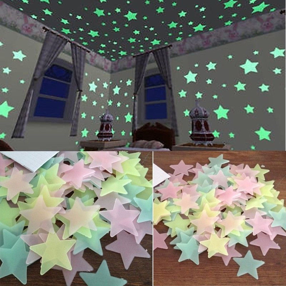 100pcs Fluorescent Glow in the Dark Stars Wall Stickers for Kids Rooms Decoration Livingroom Baby Be