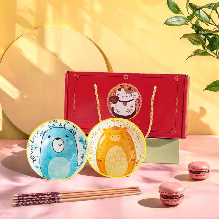 [SNI] HOMESTUFF Mangkok Set Keramik Motif Hewan lucu / Hampers Mangkok souvenir Hadiah / Nature Fres