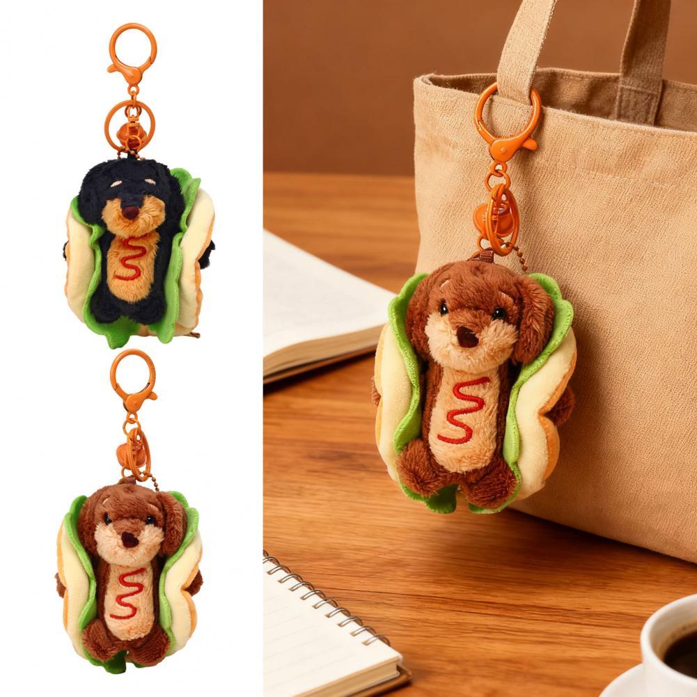 Dachshund Keychain Cute Dachshund Dog Hamburger Keychain Plush Bag Charm Dual-function Accessory Ado