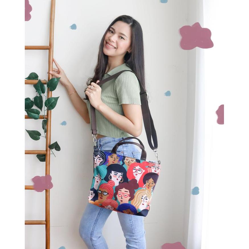 Sovlo - Kylie Girl Power Sling Bag - Totebag Wanita Kuliah Cewek Kanvas - GIRL POWER