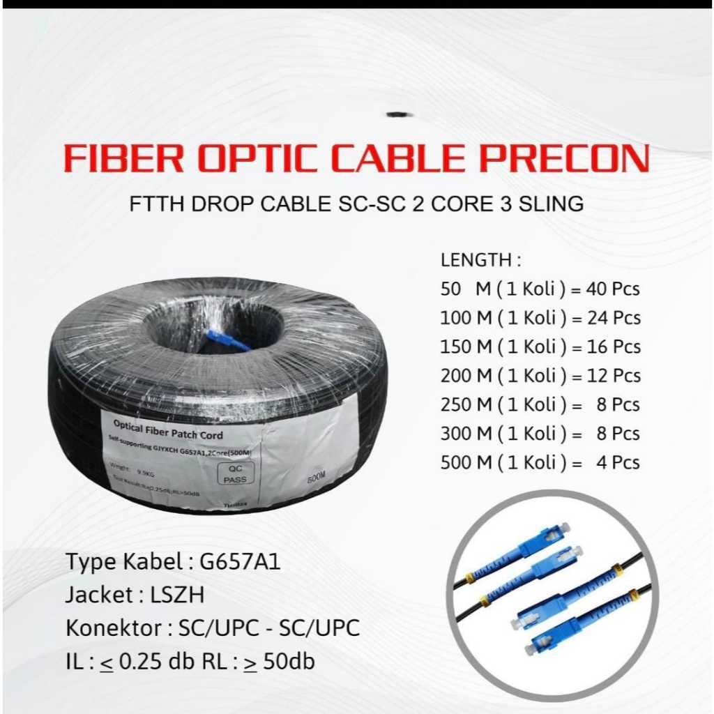 KABEL FIBER OPTIK PRECON 2 CORE 3 SLING patch core 2 core ukuran 250m 250meter 250m 250 meter