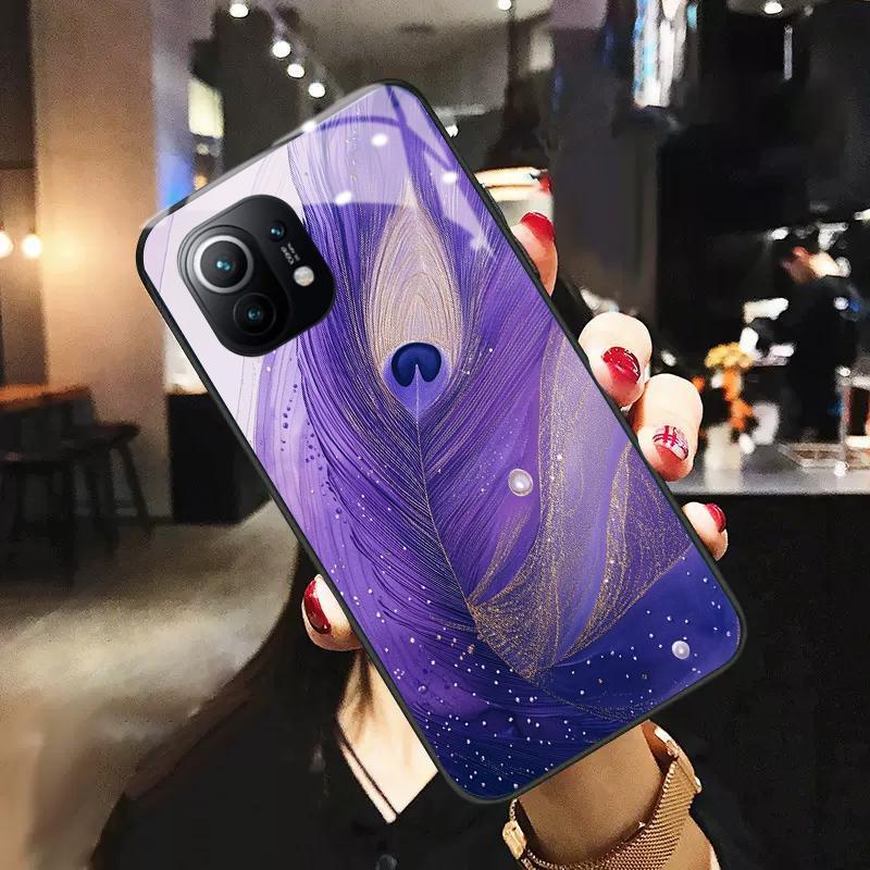 Tempered Glass Case Xiaomi Mi 11 Lite 5G NE 12 Silicon Back Cantik Bulu Hard