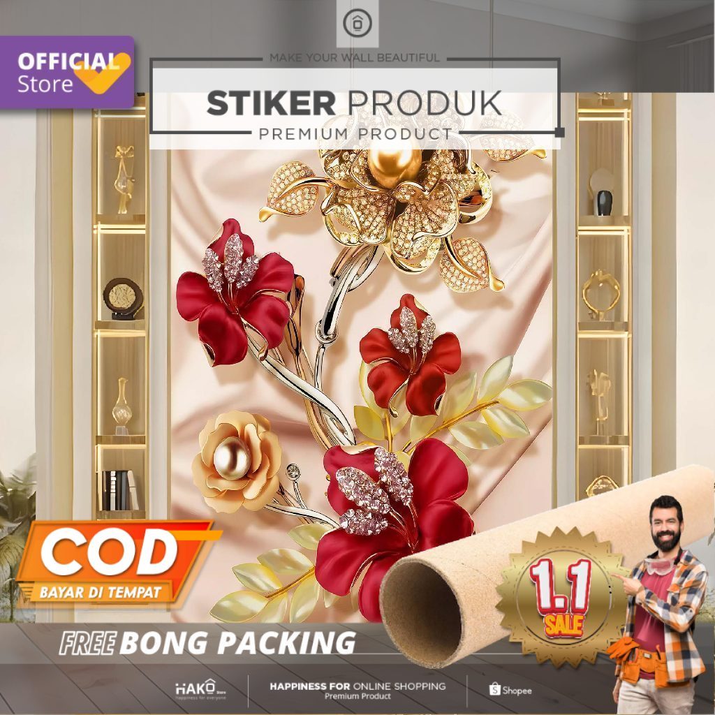 Stiker Dinding | Stiker Dinding Bunga 3D | Stiker Dinding Motif Bunga 3D | Stiker Dinding Gambar Bun