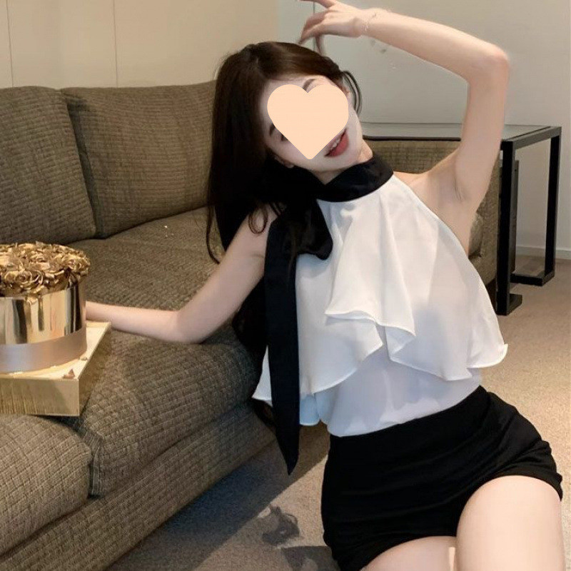 Cute Hot Label Blus sifon berkualitas tinggi, longgar, dan melangsingkan untuk wanita.