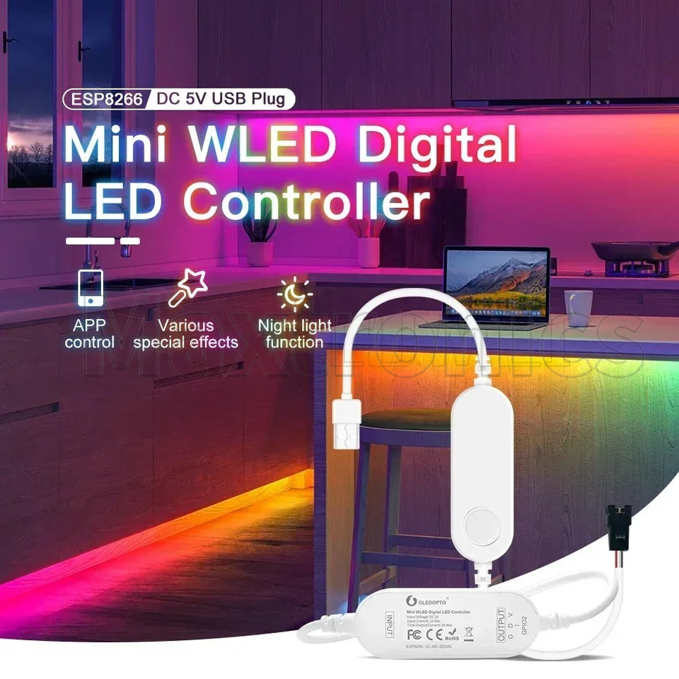 Gledopto ESP8266/ESP32 Mini WLED LED Controller DC5V/12-24V USB RGB IC gital Dynamic Lights For 2815