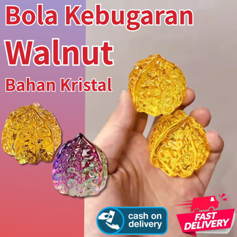 Ready Stock Hiasan Bola Kebugaran Amber Berubah Warna Emas Gaya Baru Wenwan Walnut Kristal Feng Shui