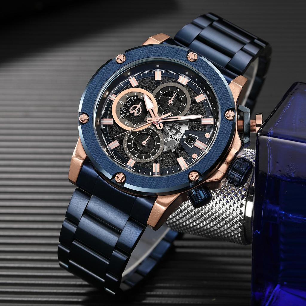 Evans Jayden Jam Tangan Pria 9616 Rantai Kaca Sapphire Chronograph Waterproof 5 ATM Stainless Watche
