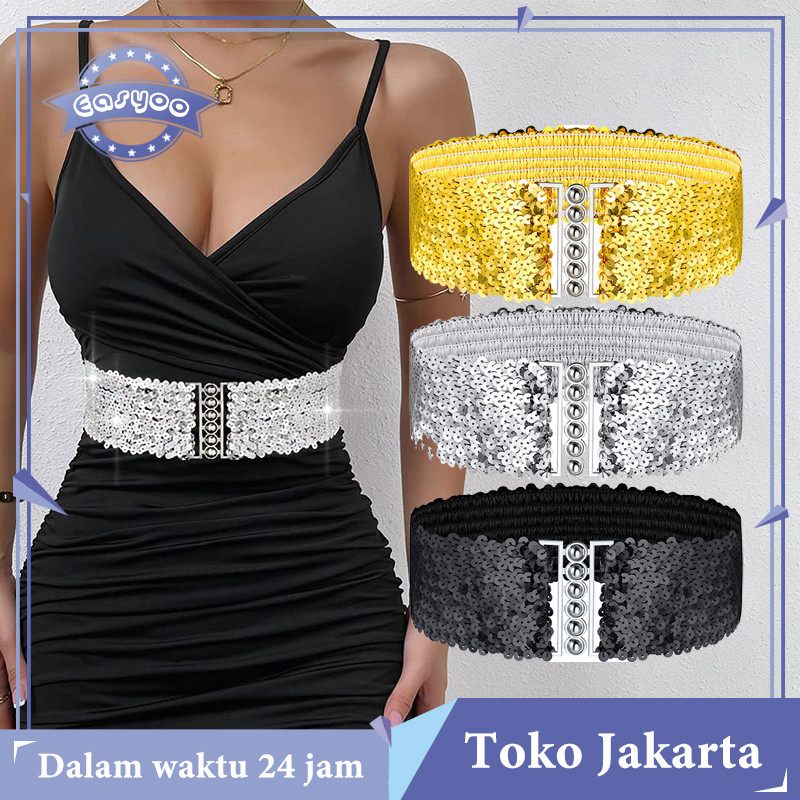 Ikat Pinggang Elastis Wanita Gemerlap Belt Payet Ikat Pinggang Wanita Belt Payet Belt Dress Sabuk Ik
