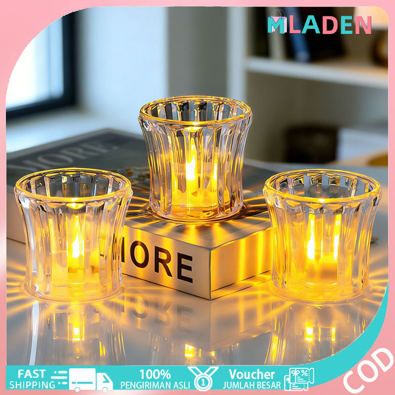 MLADEN  Lampu Lilin LED Lilin Elektronik Dengan Gelas Kristal Kreatif  Lampu Dekorasi Dalam Ruangan