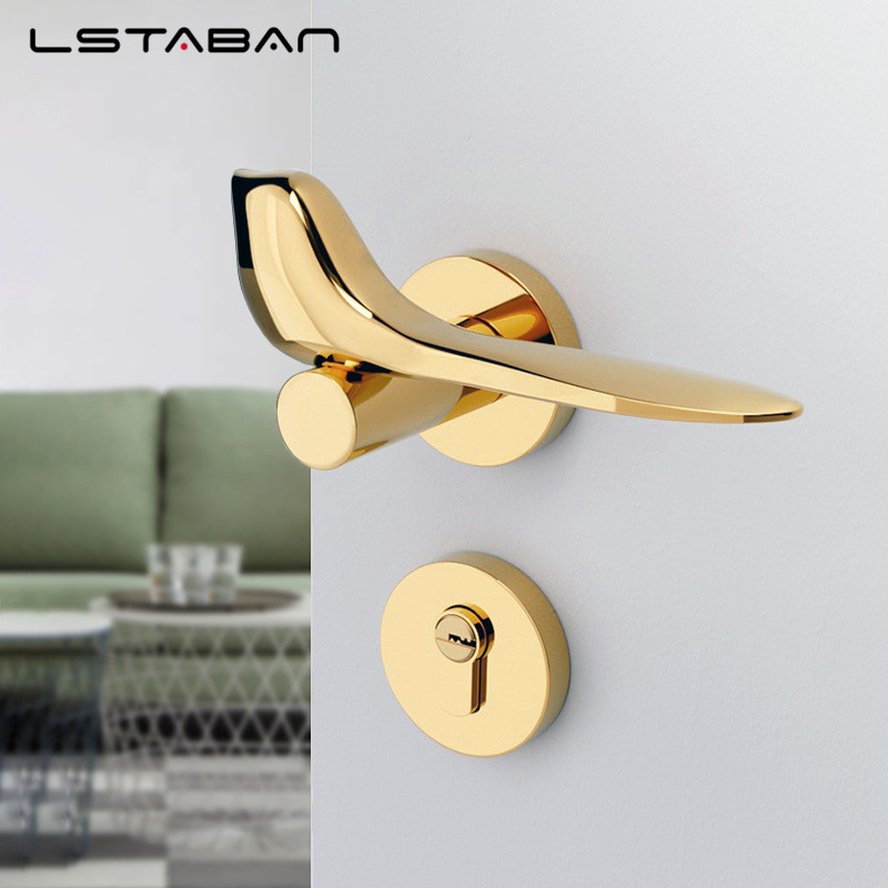 Gold Bird Set Kunci Pintu Minimalis Modern, Gagang Pintu Interior Kamar Tidur, Kunci Pintu, Gagang P
