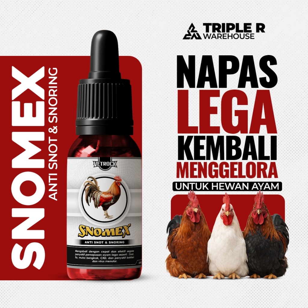 SNOMEX 20ml – Obat Ayam Ngorok CRD Snot Pilek Flu Radang Tenggorokan | Redakan Lendir, Nafas Lega, P
