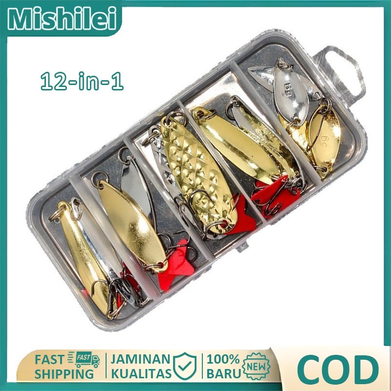 Mishilei 12Pcs/Set Umpan Metalik Fishing Set Umpan Pancing Lure Aksesori Kecil Pancing