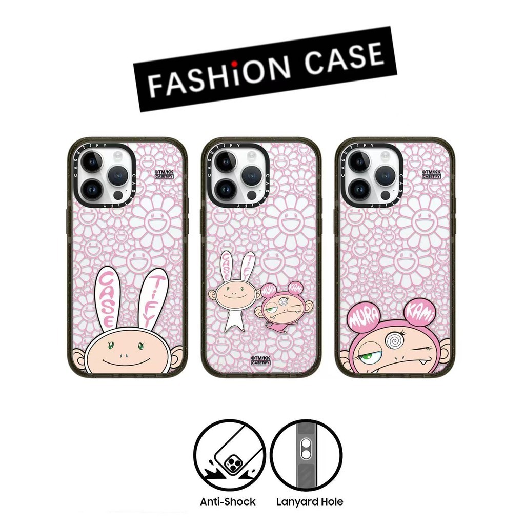 CASETi Takashi MURAKAMI Stiker Pink Casing Akrilik untuk iPhone 16ProMax 15ProMax 14 13 12 11 Casing