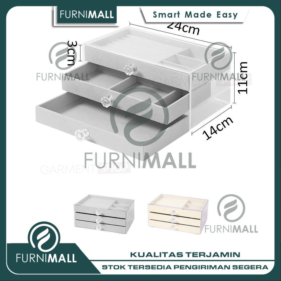 FURNIMALL Kotak Aksesoris Jewelry Box 3 Susun Acrylic Organizer Meja Rias Untuk Perhiasan Anting Cin