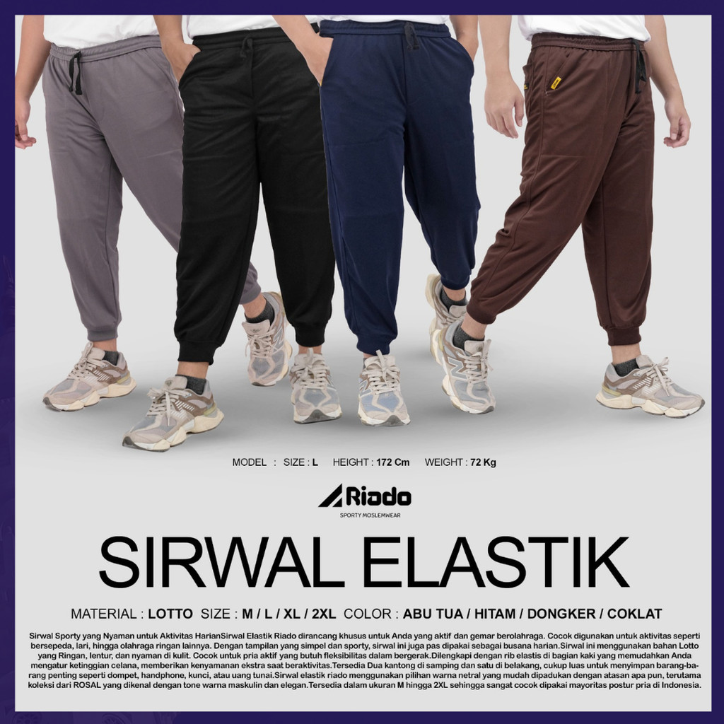 Sirwal Elastik RIADO Pria M-XXL Bahan Lotto Sporty Adem Nyaman untuk Harian
