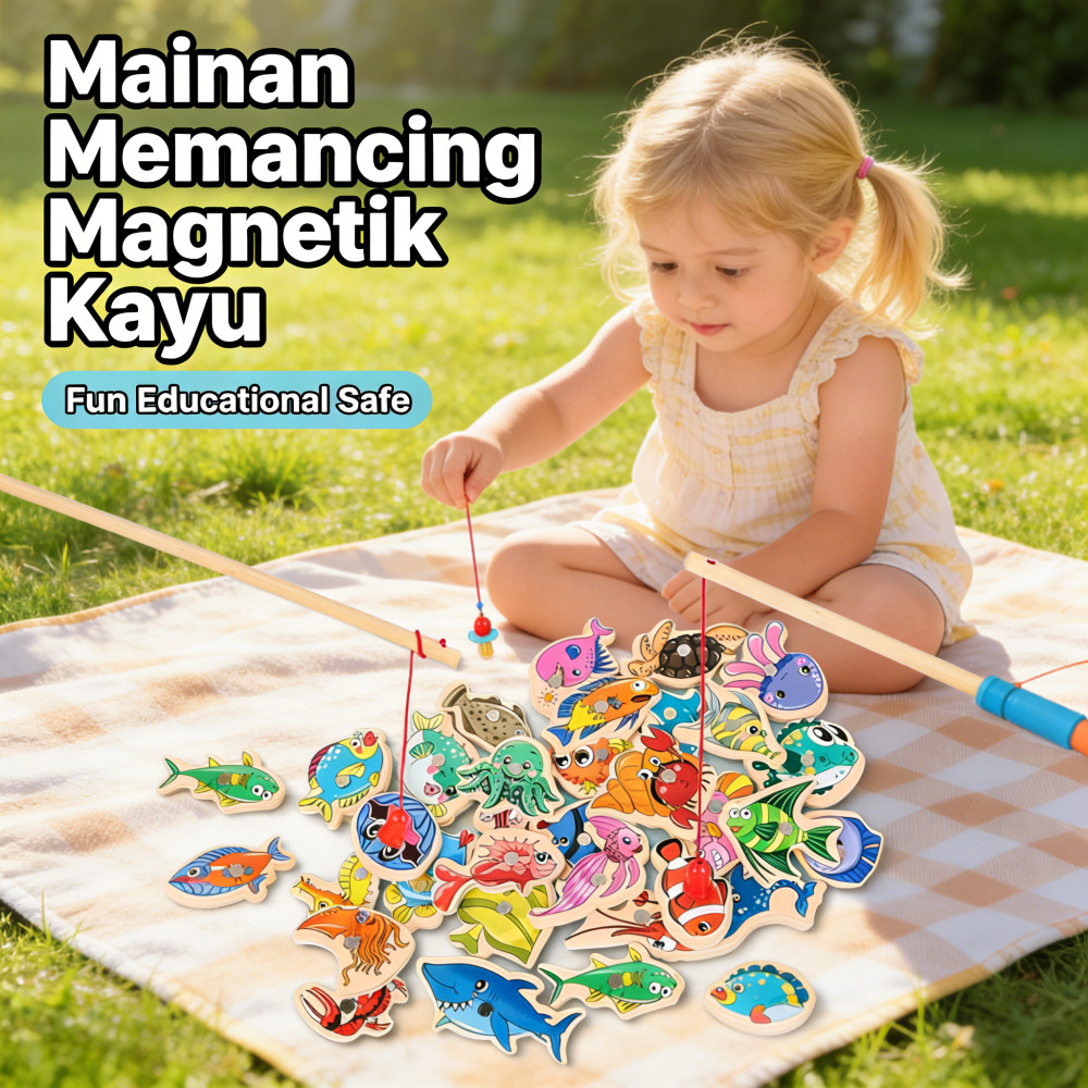 Buah 15/30 Anak Mainan Ikan Kayu Pendidikan Magnetik Mainan