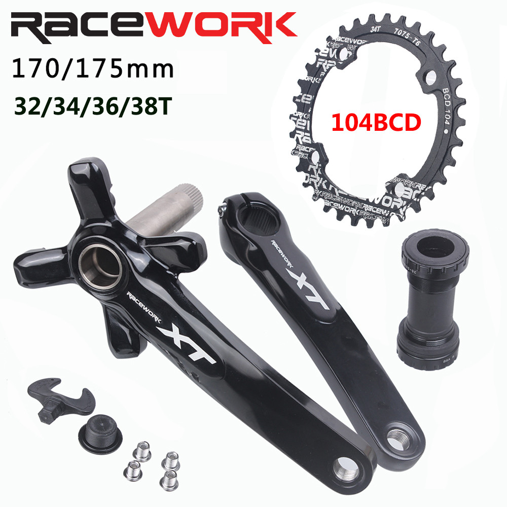 RACEWORK XT MTB Crankset Sepeda Gunung 104BCD, Crank Sepeda Gunung 170mm 175mm Hollowtech Terintegra