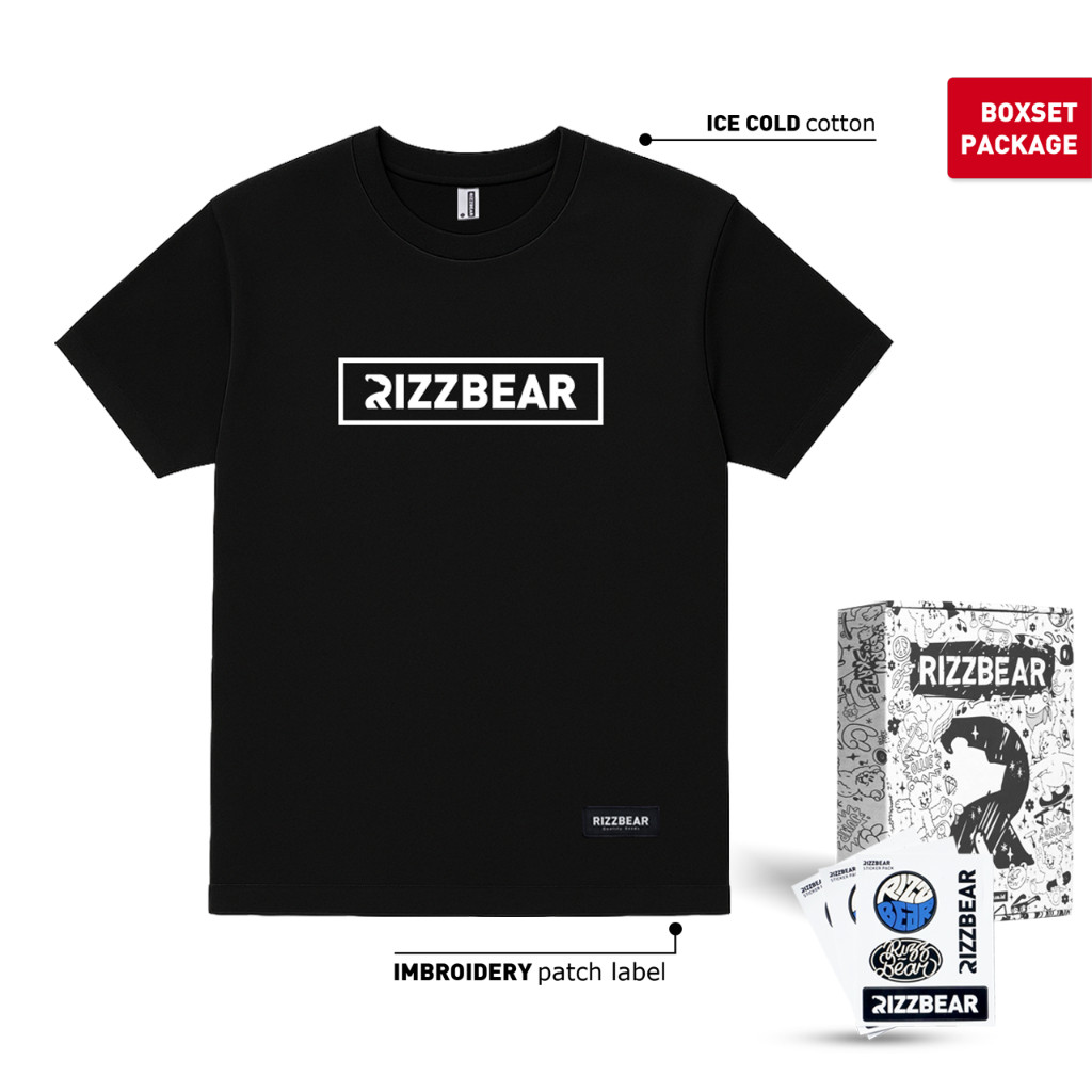 ORI RIZZBEAR Kaos Pria Original Branded Simple Distro Basicbox T-Shirt Black