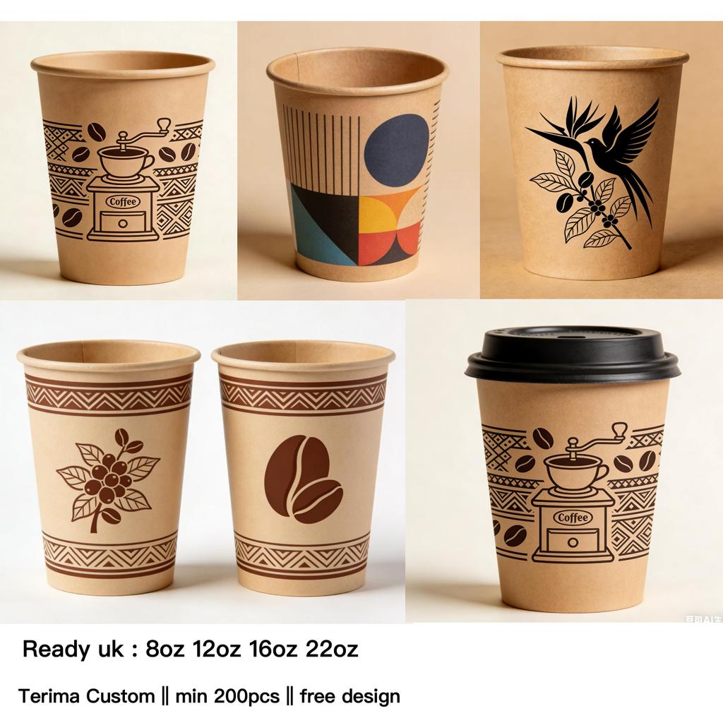 [50pcs] Kraft Paper Cup 8oz 12oz | Food Grade | Tahan Panas Anti Bocor | Custom Logo Print