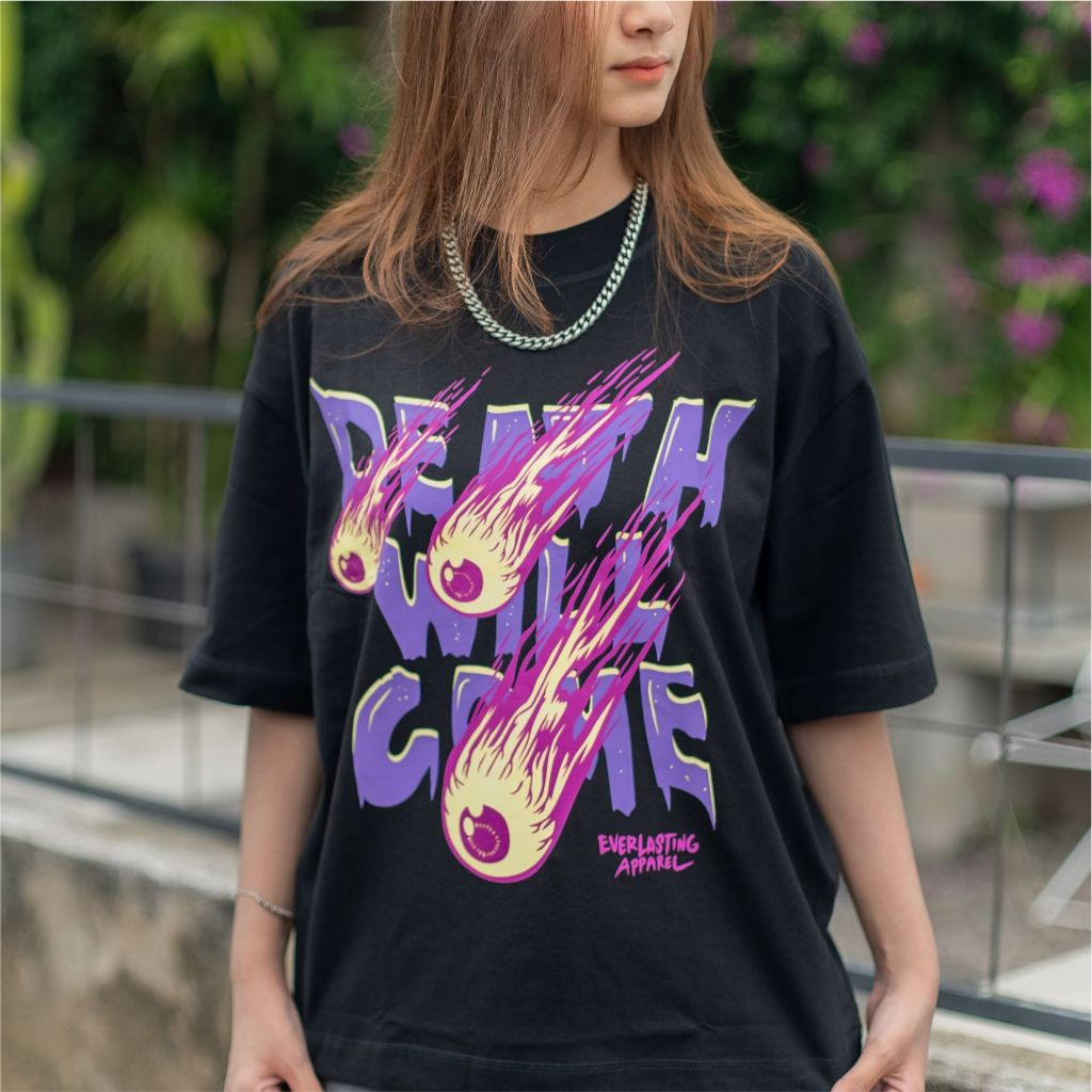 Baju Kaos Ukuran Lebih Besar Gothic Gelap Meteorit Mata Api Ungu Aneh Gaya Streetwear Pria Grafis Be