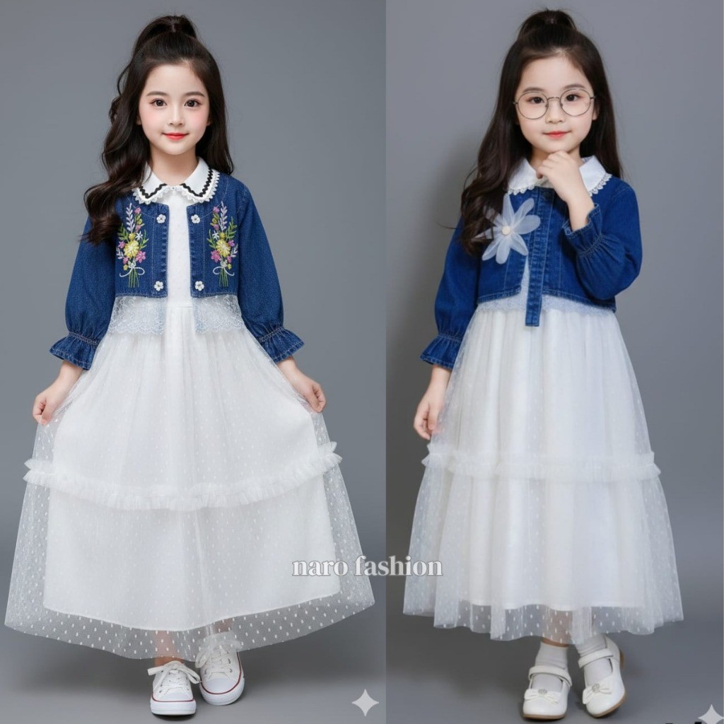Gamis Sultan Anak Bahan Jeans Impor Premium usia 3-10 Tahun Remaja Tanggung Bahan Denim Gamis Mewah 