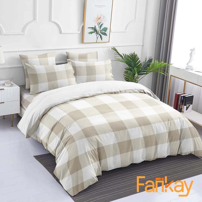 PROMO  Bed Cover Set Sprei Gingham Khaki Mix White - Ukuran Lengkap 180x200 160x200 120x200 200x200 