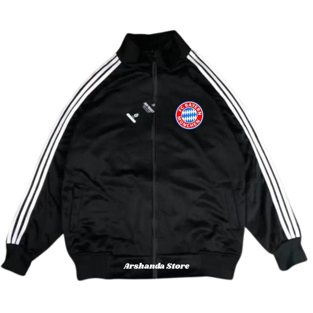 Track Jacket Unisex Black With White Stripe Bayern Munchen