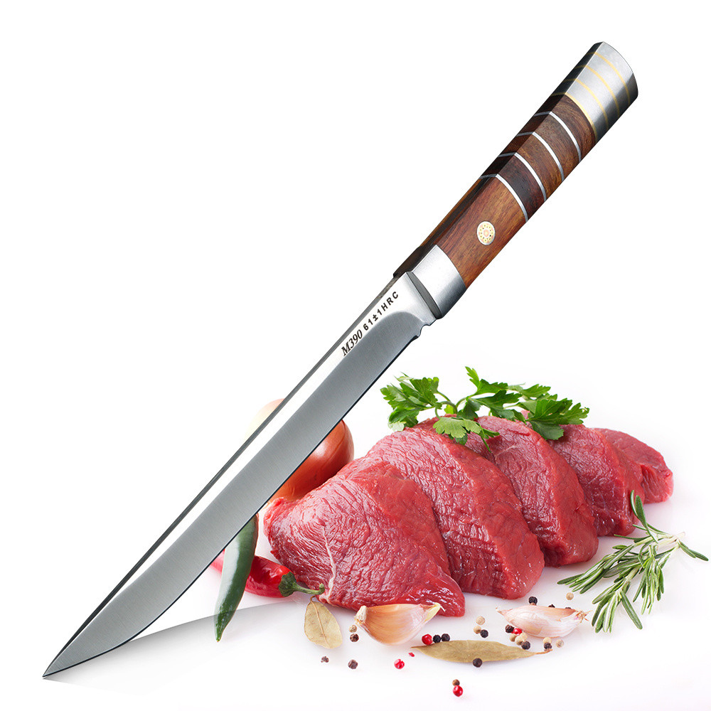 Meat slicer  M390 stainless steel, 62HRC sharp blade, wooden scabbard, suitable for home and commerc