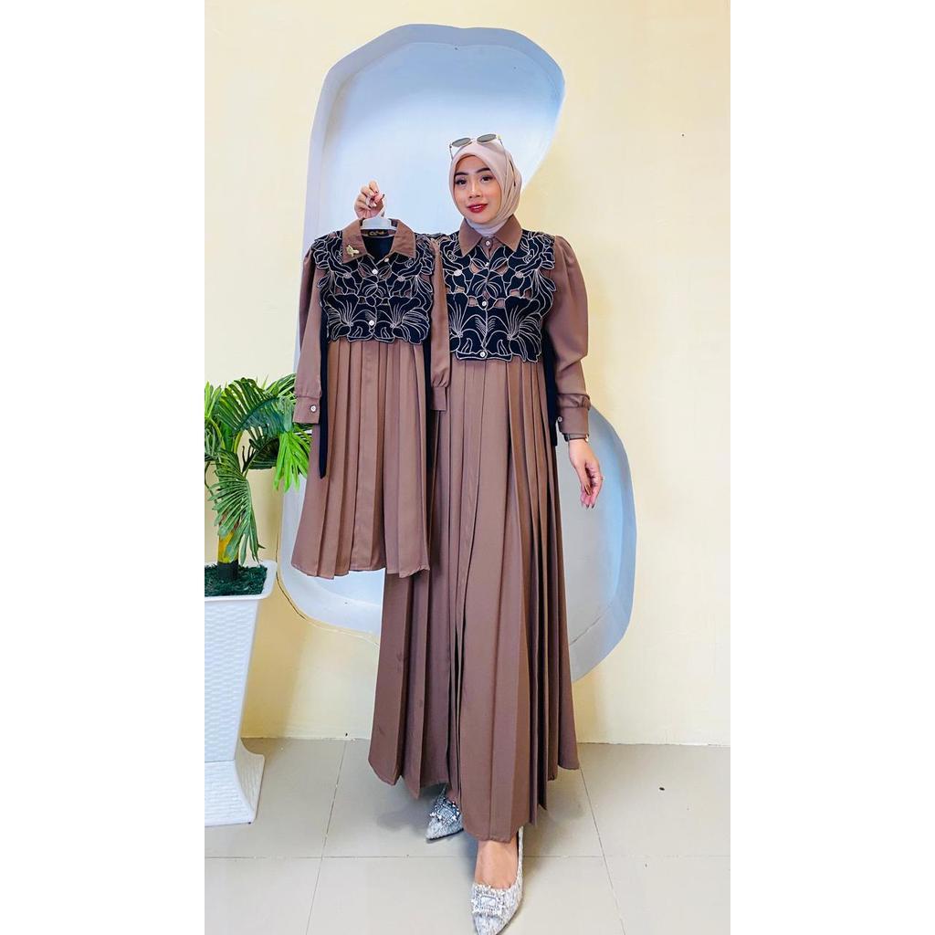 GUNSHOP DRESS Wanita Muslim SAFWA BY NK_ORIGINAL, Baju Gamis Dewasa Panjang, Bahan KENIT  mix MARINA