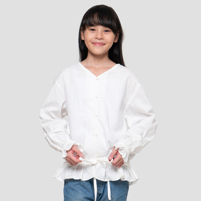 Nevada Tekstur Serut Pita Kemeja Anak Perempuan 123387943
