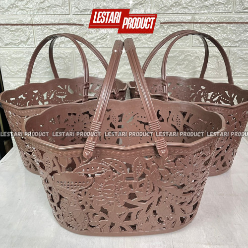 ( 6 PCS ) KERANJANG JINJING OVAL MOTIF BUNGA | KERANJANG UNIK | KERANJANG PLASTIK | KERANJANG SABUN 