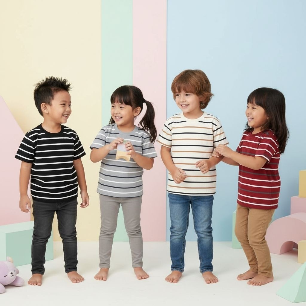 Little Tut - Tshirt Small Twotone 0-8tahun - Baju Kaos Anak Harian Motif Strip / Salur - Casual Kids