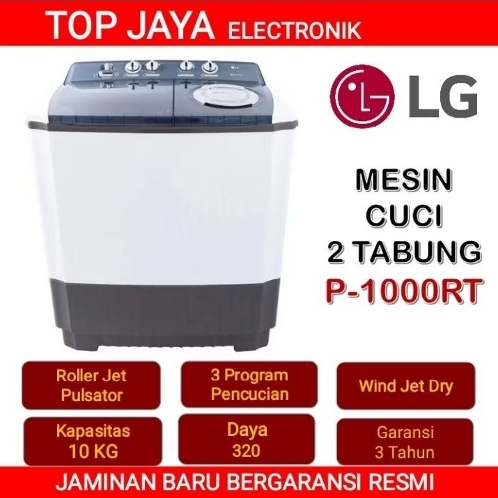 MESIN CUCI LG 10 KG TWINS TUB/LG 10KG P-1000RT 2 TABUNG NEW SERIES