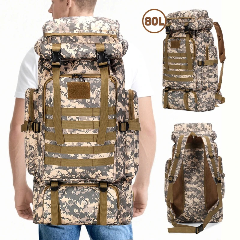Tas Ransel Gunung Hiking 80L Kapasitas Besar Camping Militer Waterproof Oxford Tebal Backpack