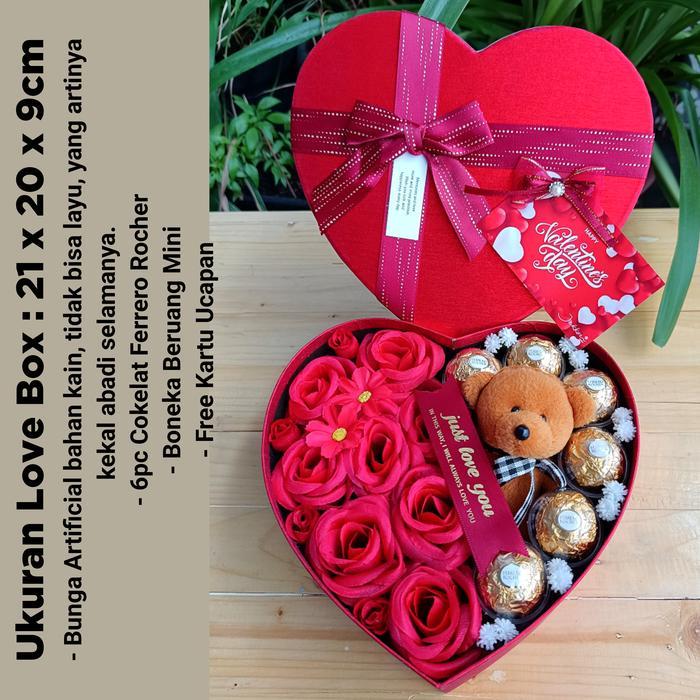 Love box buket bunga coklat Ferrero rocher - Bear Pink 6 Ckt Terlaris