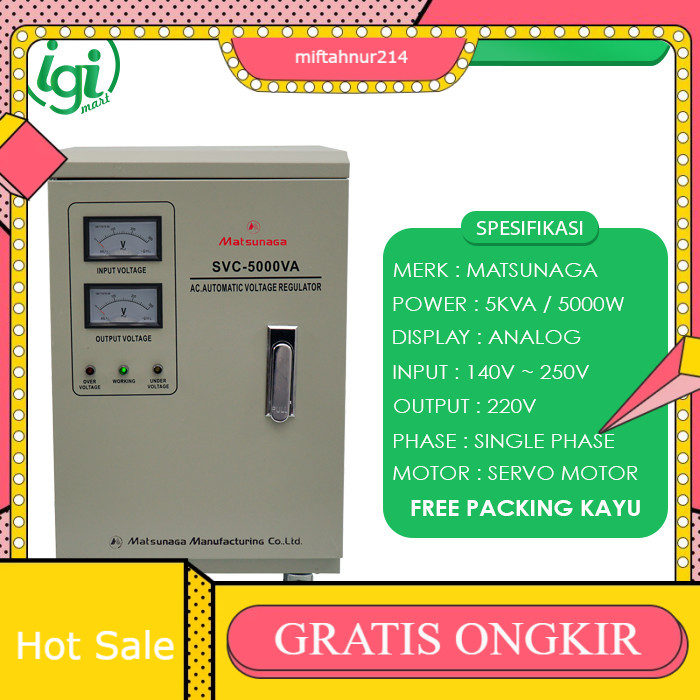 STAVOLT SVC 5000W MATSUNAGA STAVOL LISTRIK 5000VA STABILIZER VOLTAGE