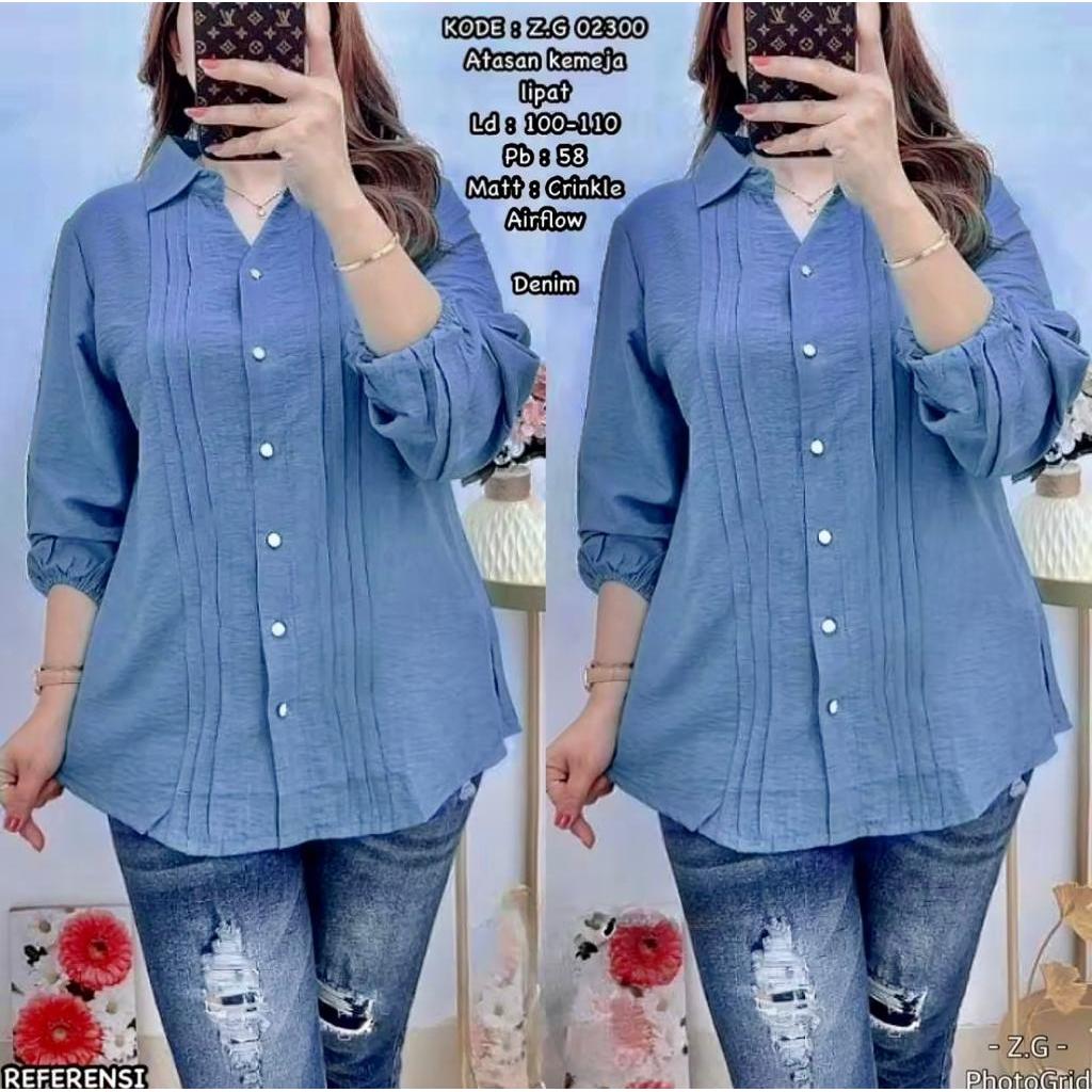 KEMEJA WANITA LENGAN PANJANG POLOS / KEMEJA CRINKLE GARIS / BLOUSE CRINKLE PREMIUM / ATASAN WANITA T