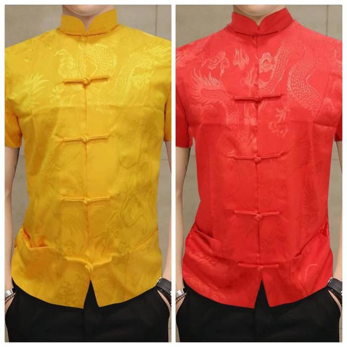 Atasan Cheongsam Pria Lengan Pendek - Putih, M Terlaris