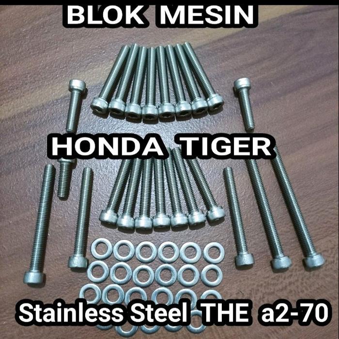 baut blok tiger baut L set stainless - Bak kiri Kanan, Blok Mesin