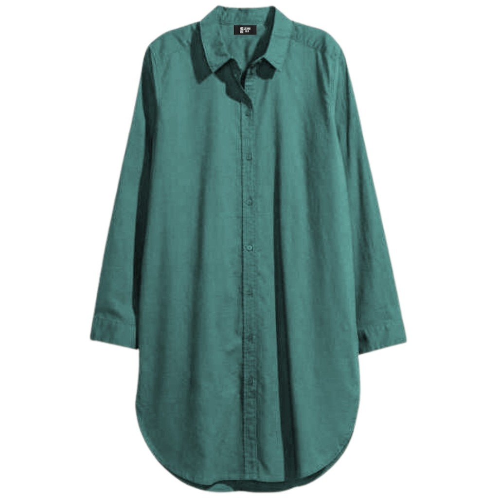 OURFIT - Kemeja Tunik Lengan Panjang Biru Tosca