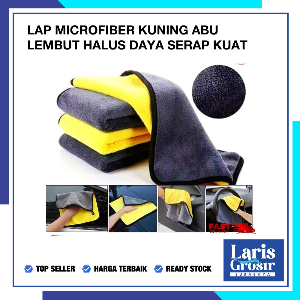 Lap Microfiber Mikrofiber Kuning Abu Lembut Halus Daya Serap Maksimal Laris Grosir Surabaya