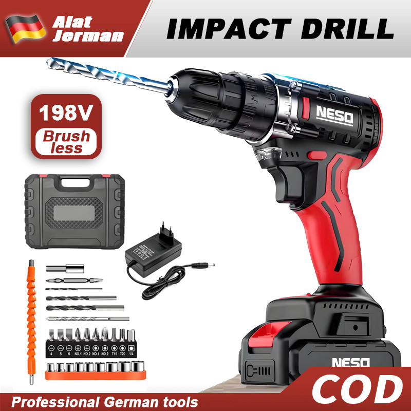 Neso Alat Jerman 3in1 Cordless Mesin Bor 198VF Listrik Bor Baterai Bor Listrik Bor Tanpa kabel Mesin