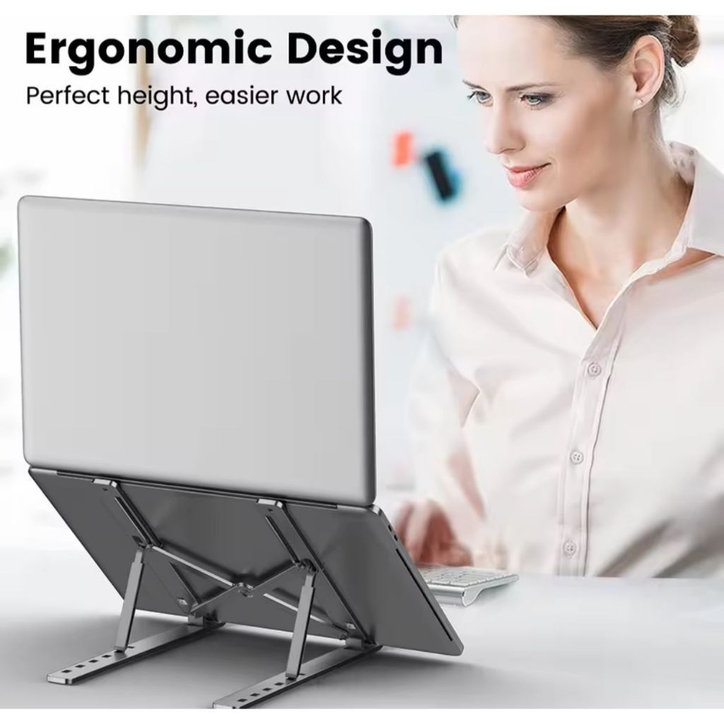 Stand Laptop Adjustable Ergonomic Plastik Portable Laptop Lipat Holder Meja Anti Panas