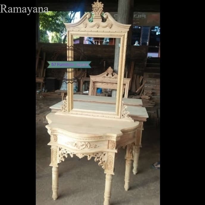 Meja rias kayu jati antik - Cermin/ Tolet ukir mentahan murah