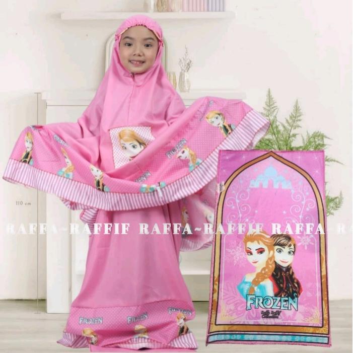 Mukena anak perempuan motif frozen elsa free tas dan sajadah kecil usia 2-12 tahun bahan catun adem 