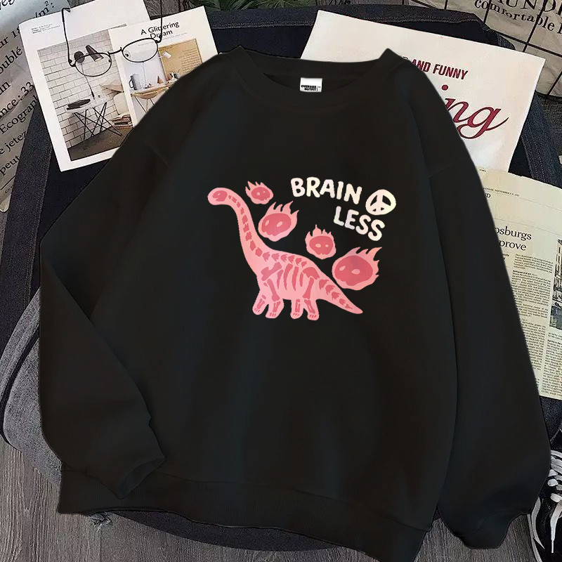 Hub Crewneck Sweater Oversize Unisex | Motif Dino Pink Brain Less | Korean Style Bahan Cotton